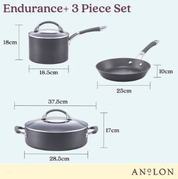 Anolon Endurance+ 3 Piece Cookware Set Non-Stick Cookware Sets The Cooks Kitchen 