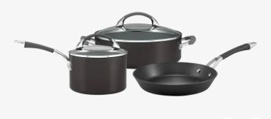 Anolon Endurance+ 3pc Set - !8cm Saucepan, 28cm Covered Sautese, 24cm Skillet