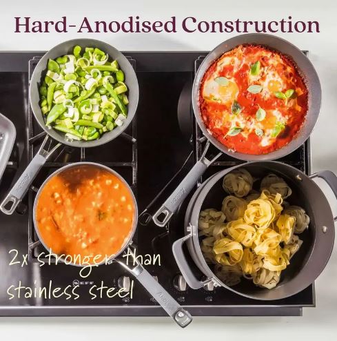 Anolon Endurance+ 3pc Set - !8cm Saucepan, 28cm Covered Sautese, 24cm Skillet