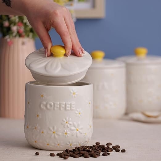 Price & Kensington Daisy Coffee Jar Ceramic Hand Painted Flower 700ml Sugar, Coffee & Tea The Cooks Kitchen 