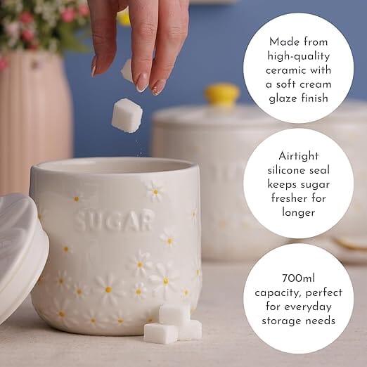 Price & Kensington Daisy Sugar Jar Ceramic Hand Painted Flower 700ml Sugar, Coffee & Tea The Cooks Kitchen 