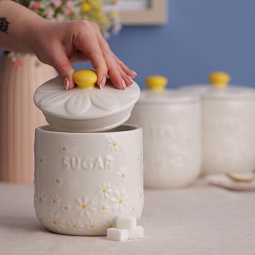 Price & Kensington Daisy Sugar Jar Ceramic Hand Painted Flower 700ml Sugar, Coffee & Tea The Cooks Kitchen 
