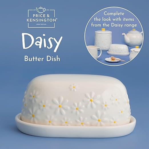 Price & Kensington Daisy Butter Dish Ceramic Hand Painted Flower Embossed White Bread & Butter Storage The Cooks Kitchen 