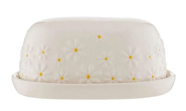 Price & Kensington Daisy Butter Dish Ceramic Hand Painted Flower Embossed White Bread & Butter Storage The Cooks Kitchen 