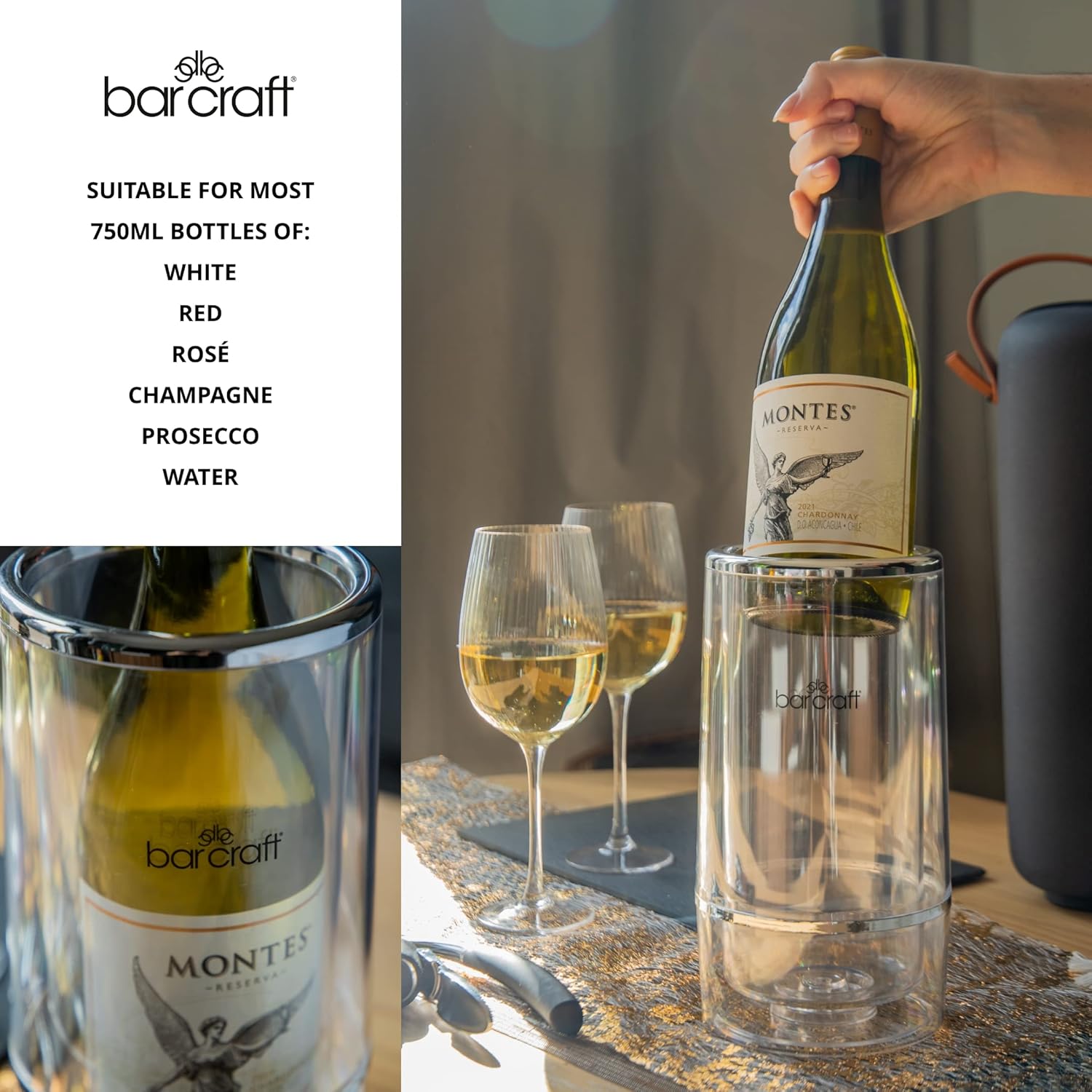 Barcraft Acrylic Double Walled Wine Cooler  Clear