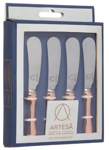 Artesa Butter Knife Set With Rose Gold Effect Set Of 4 Cheese & Pate The Cooks Kitchen 