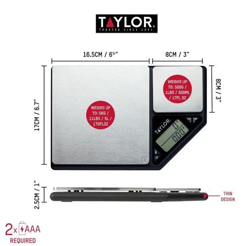 Taylor Pro Plastic Dual Platform Digital Kitchen Scale 5kg/500g Scales The Cooks Kitchen 