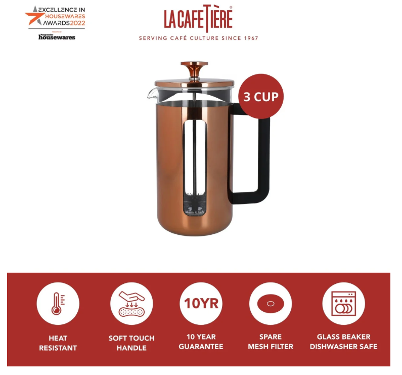 La Cafetiere Pisa 3 Cup Cafetiere - Copper