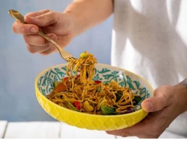 Mikasa Coupe Pasta Dinner Bowl 21cm - Yellow Blue Geometric Bowls The Cooks Kitchen 