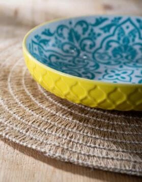 Mikasa Coupe Pasta Dinner Bowl 21cm - Yellow Blue Geometric Bowls The Cooks Kitchen 