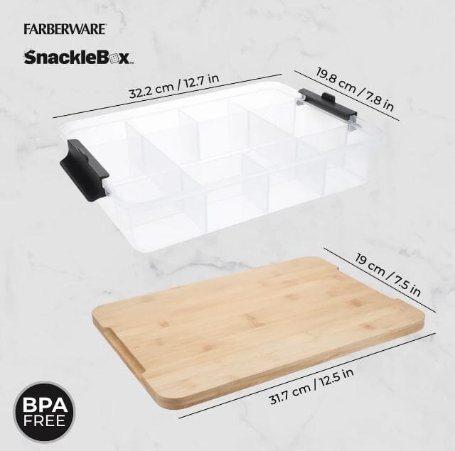Farberware Snackle Box With 7 Snack Dividers And Bamboo Lid 20x33cm Snackle Box The Cooks Kitchen 
