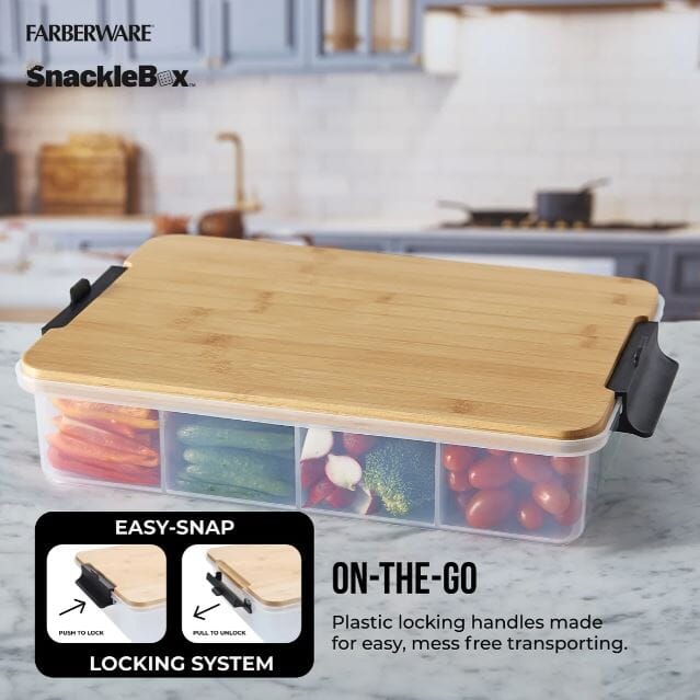 Farberware Snackle Box With 7 Snack Dividers And Bamboo Lid 20x33cm Snackle Box The Cooks Kitchen 