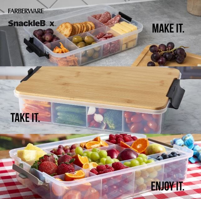 Farberware Snackle Box With 7 Snack Dividers And Bamboo Lid 20x33cm Snackle Box The Cooks Kitchen 