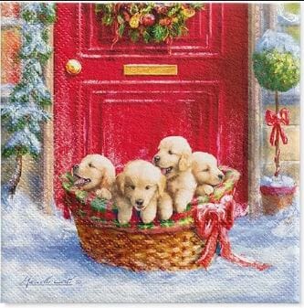 Paw Lunch Napkin - Christmas Puppies Napkins The Cooks Kitchen 
