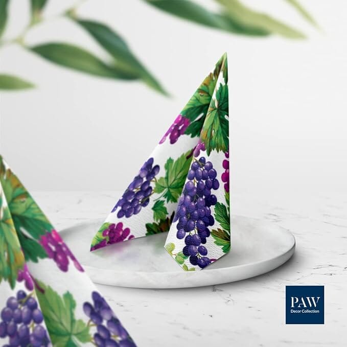 Paw Lunch Napkins 33cm - Natural Grapes Napkins The Cooks Kitchen 