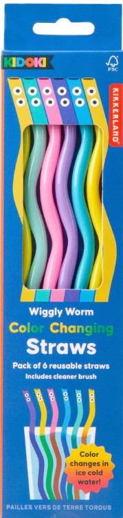 Kikkerland Wiggly Worm Colour Changing Straws Set Of 6