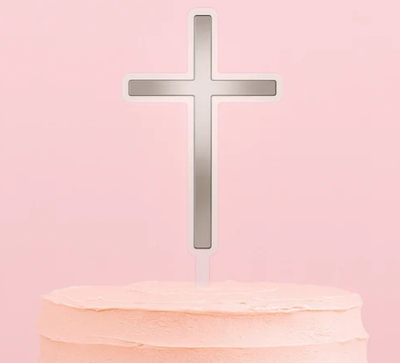 Iconic Cake Art Silver Cross Topper