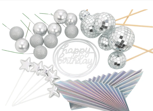 Iconic Cake Art Silver Disco Cake Topper Set