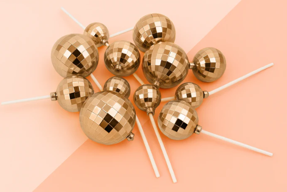 Iconic Cake Art Rose Gold Disco Ball Topper Set 12pc