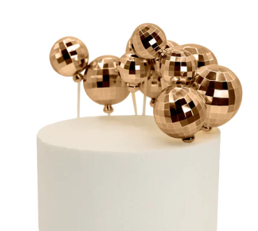 Iconic Cake Art Rose Gold Disco Ball Topper Set 12pc