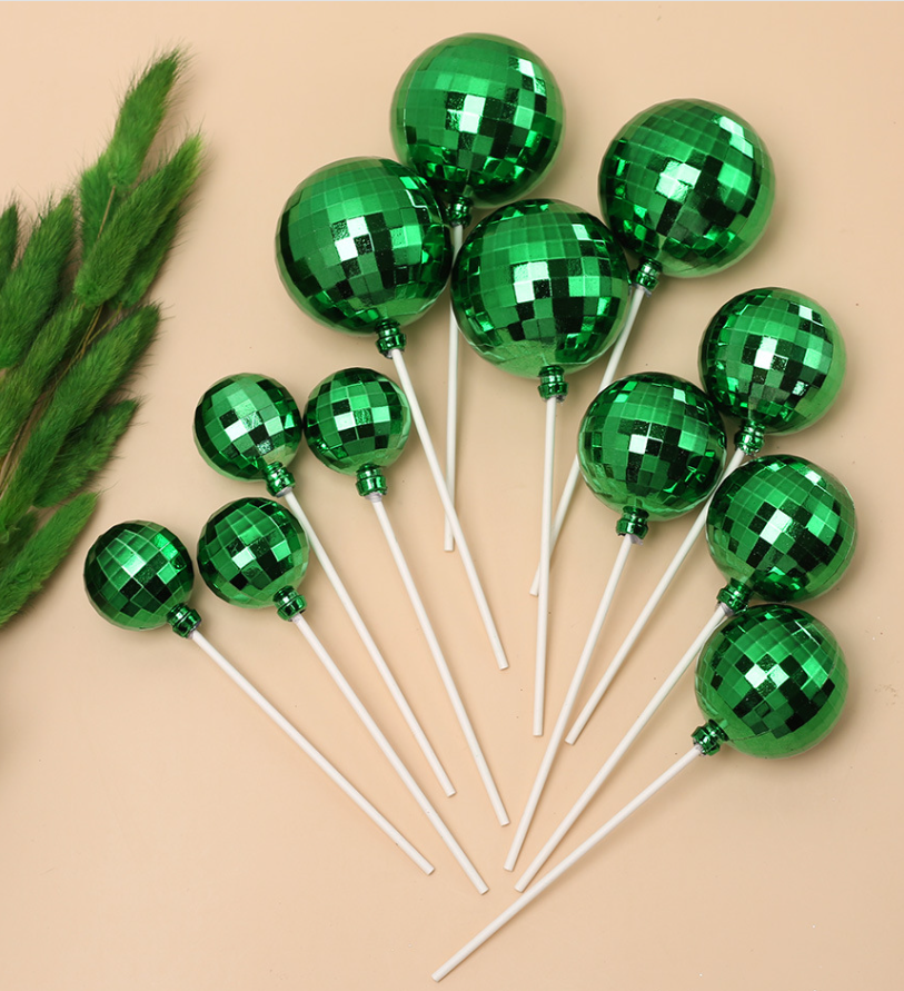 Iconic Cake Art Green Disco Balls 12pc