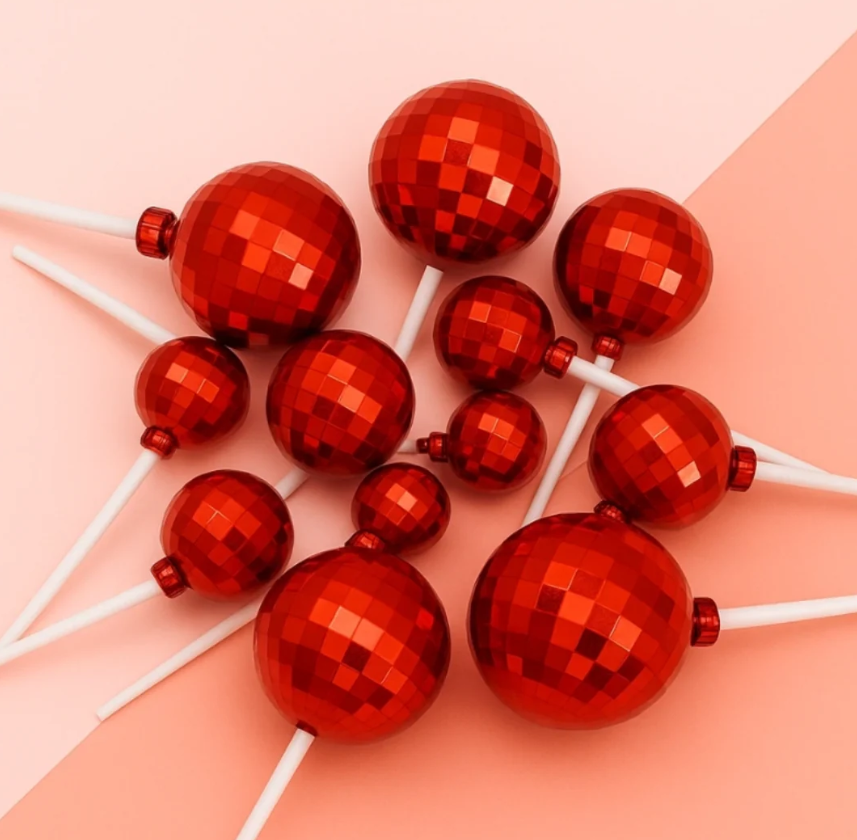 Iconic Cake Art Red Disco Balls 12pc