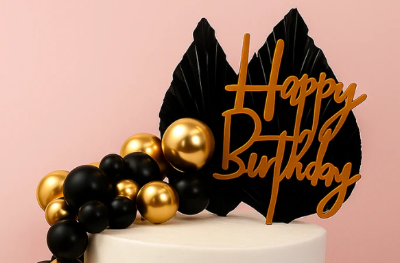 Iconic Cake Art Black And Gold Birthday Topper Set