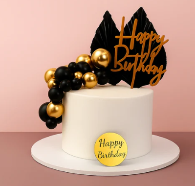 Iconic Cake Art Black And Gold Birthday Topper Set