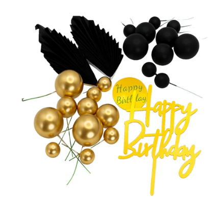 Iconic Cake Art Black And Gold Birthday Topper Set