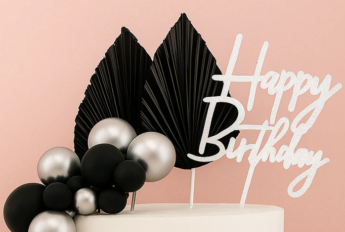 Iconic Cake Art Black And Silver Topper Set