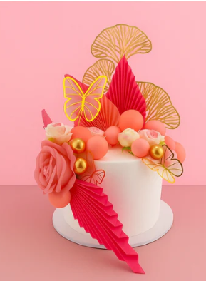 Iconic Cake Art Pink Floral Butterfly Topper Set