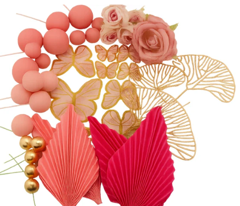 Iconic Cake Art Pink Floral Butterfly Topper Set
