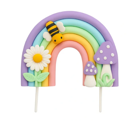 Iconic Cake Art Pastel Rainbow Bee Topper