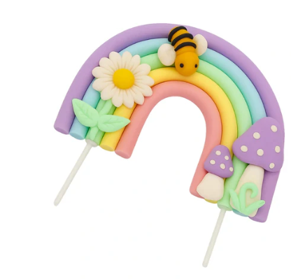 Iconic Cake Art Pastel Rainbow Bee Topper