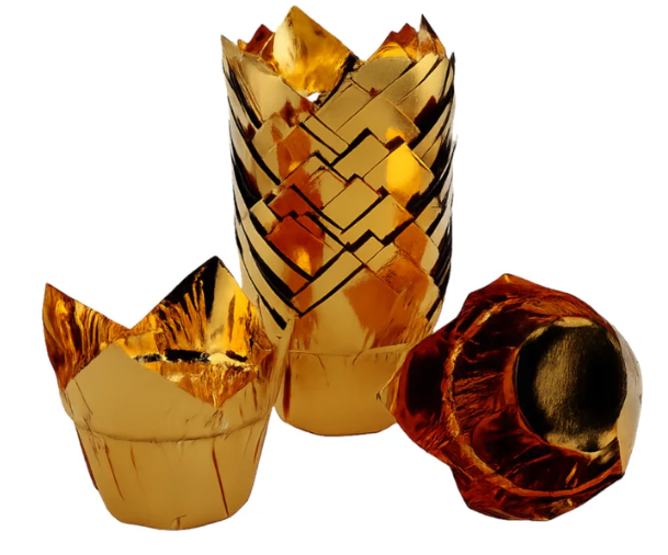 Iconic Cake Art 25pk Gold Foil Tulip Baking Cups