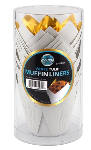 Iconic Cake Art 25pk White Tulip Baking Cups Boards & Boxes & Packaging The Cooks Kitchen 
