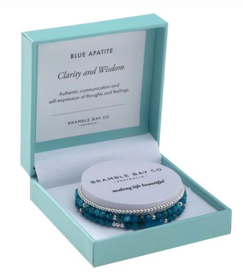 Trio Bracelet Set - Blue Apatite (4mm) & Silver Plated Bead (3mm) Clarity & Wisdom