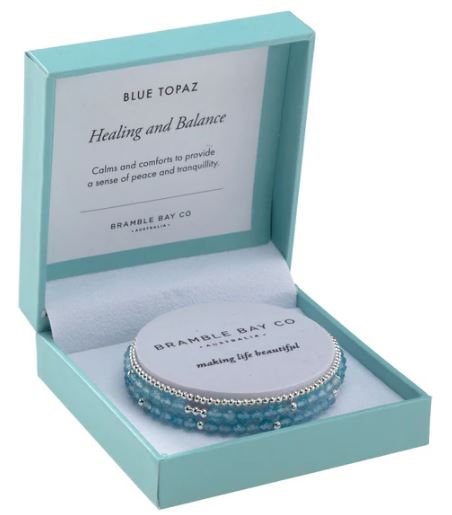 Trio Bracelet Set - Blue Topaz (4mm) & Silver Plated Bead (3mm) Healing & Balance