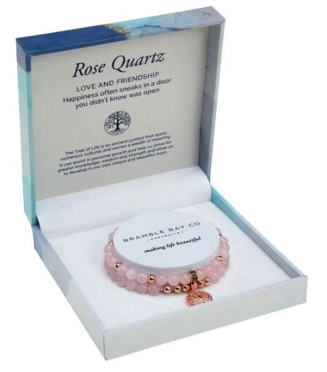 Tree Of Life Duo Bracelet Set - Rose Quartz Gold Jewellery The Cooks Kitchen 