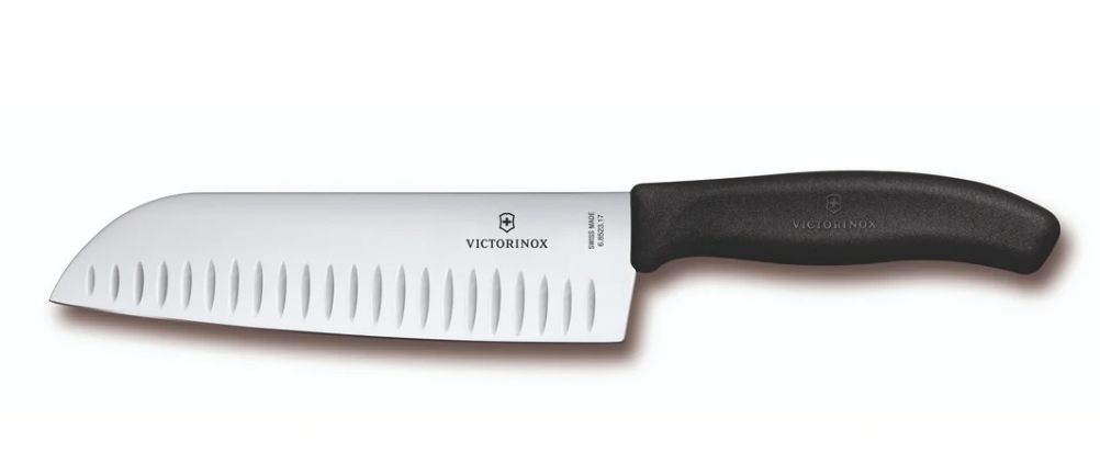 Victorinox Fluted Wide Blade Santoku Knife 17cm Black