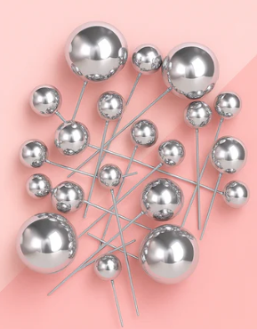 Iconic Cake Art Metallic Silver Ball Topper 20pk