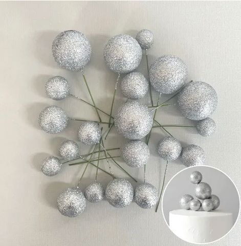 Iconic Cake Art Gliver Silver Ball Topper 20pc Cake Toppers The Cooks Kitchen 