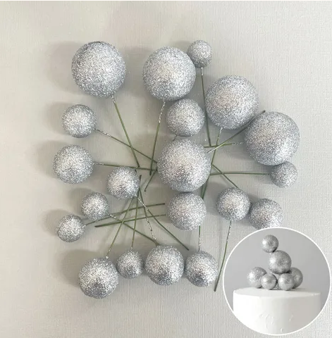 Iconic Cake Art Gliver Silver Ball Topper 20pc