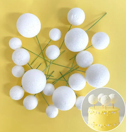 Iconic Cake Art Glitter White Ball Topper 20pc