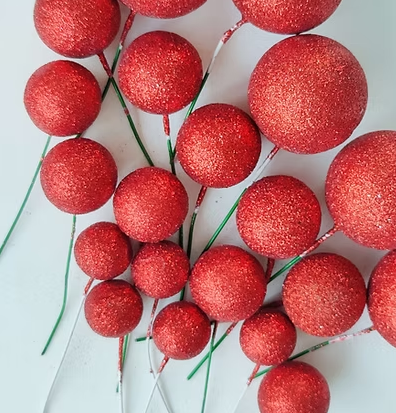 Iconic Cake Art Glitter Red Ball Topper 20pc