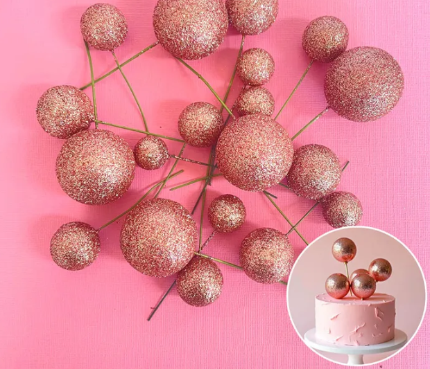 Iconic Cake Art Glitter Rose Gold Ball Topper 20pc