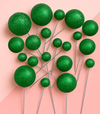 Iconic Cake Art Glitter Green Ball Topper 20pc