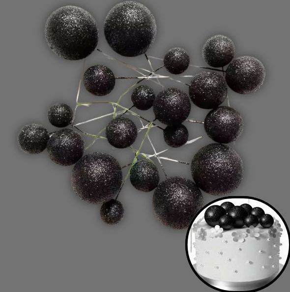 Iconic Cake Art Glitter Black Ball Topper 20pc