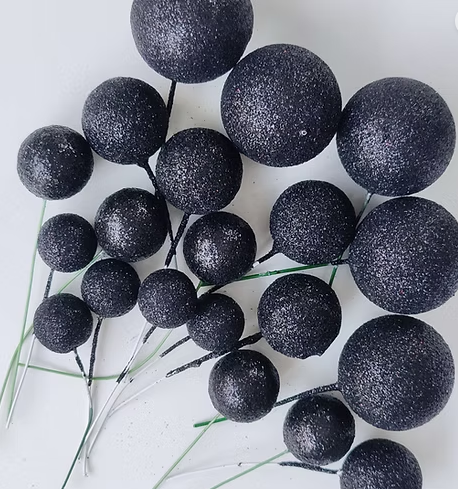 Iconic Cake Art Glitter Black Ball Topper 20pc