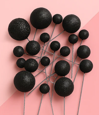Iconic Cake Art Glitter Black Ball Topper 20pc